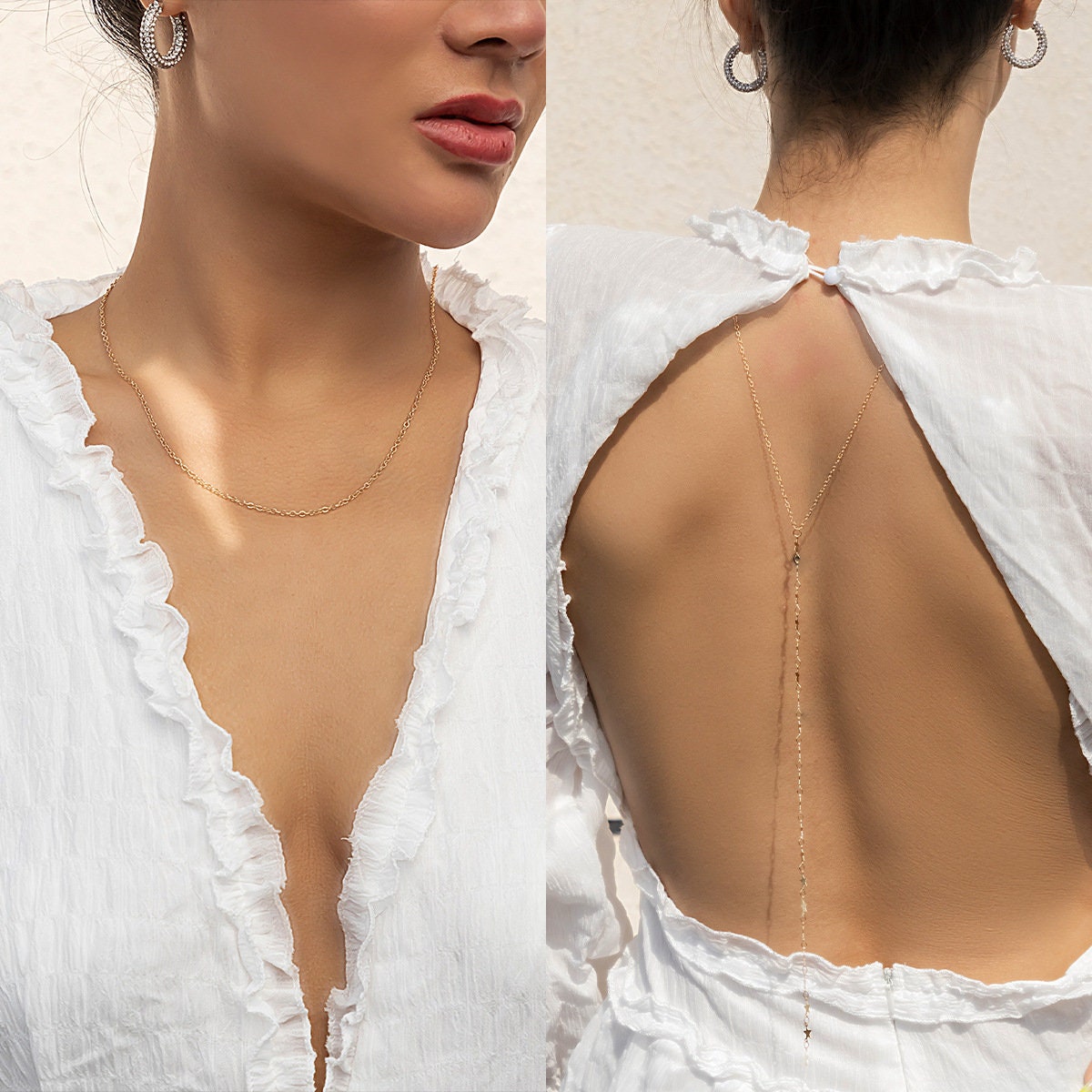 Star Back Summer Body Chain | Fine Backdrop Chain | Bridesmaid Backless | Open Back Necklace | Back Drop Necklace