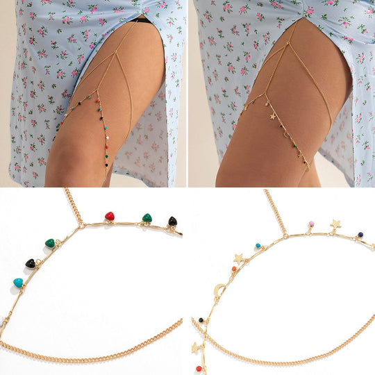 Multicolor Heart Leg Chain - Gold & Silver Thigh Body Jewelry