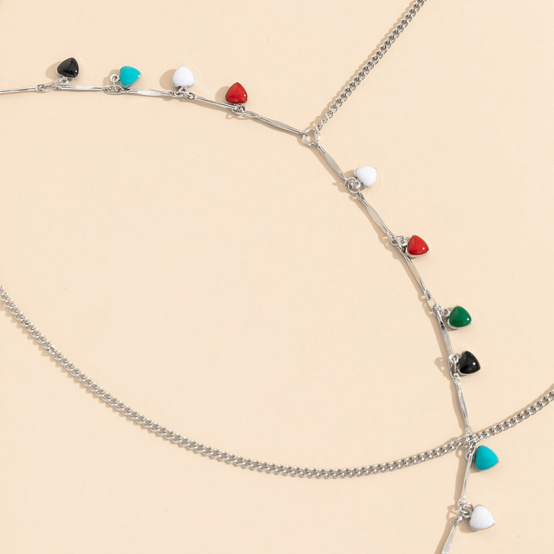 Multicolor Heart Leg Chain - Gold & Silver Thigh Body Jewelry