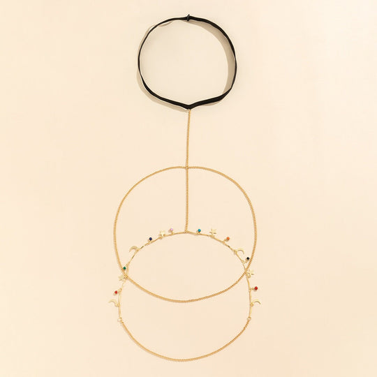 Star Moon Pendant Leg Chain - Celestial Beaded Body Jewelry