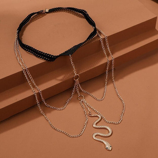 Double Chain Snake Thigh Harness - Gold Serpent Body Jewelry