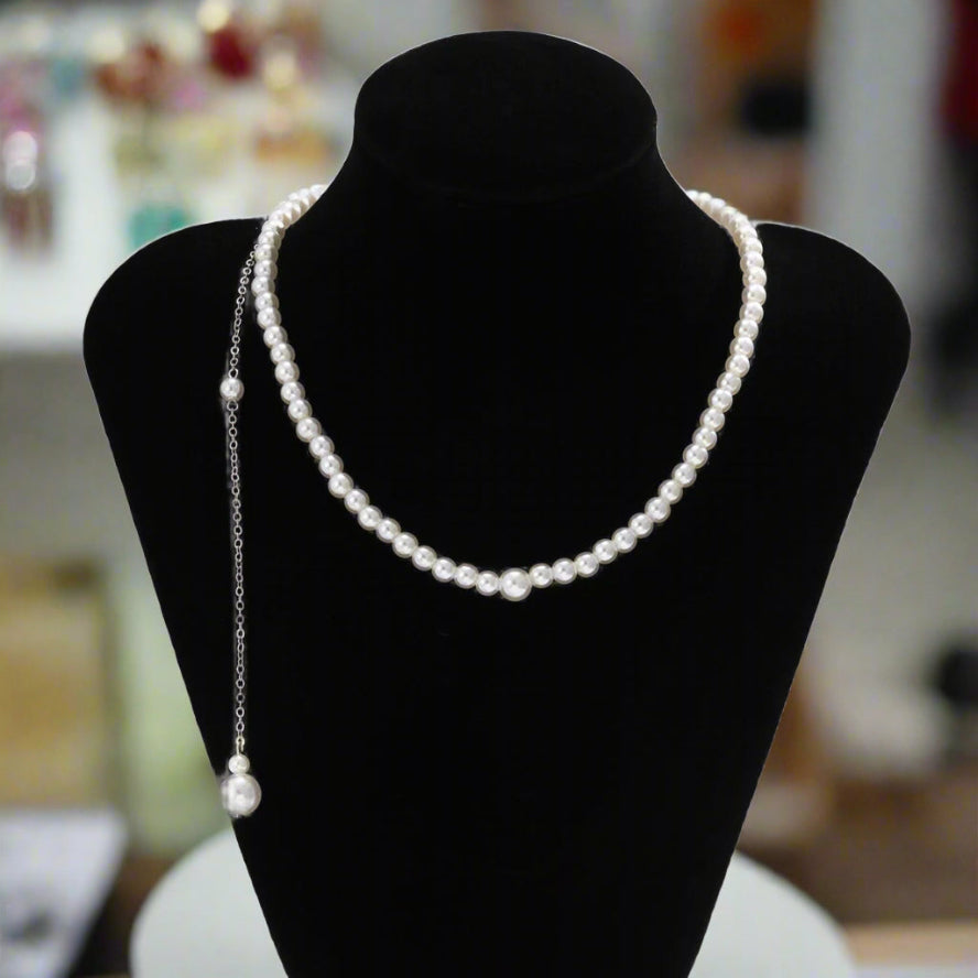 Pearl Back Necklace Sliding Back Chain - Lariat Back Pendant - Gift for Brides