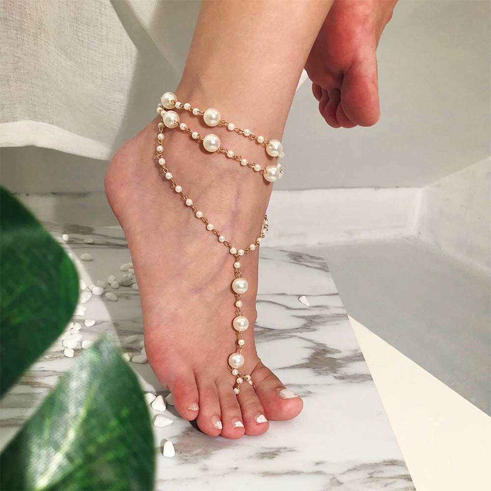 Pearl Barefoot Bridal Jewelry Gift Anklet Beaded Barefoot Sandals Pearl Crystal Beach Wedding Barefoot Footless Sandals | 1X PC