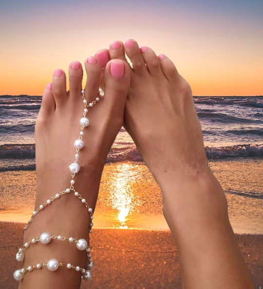 Pearl Crystal Barefoot Sandal - Single Bridal Beach Wedding