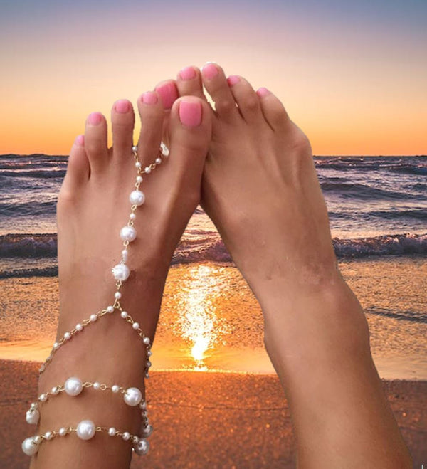 Pearl Barefoot Bridal Jewelry Gift Anklet Beaded Barefoot Sandals Pearl Crystal Beach Wedding Barefoot Footless Sandals | 1X PC