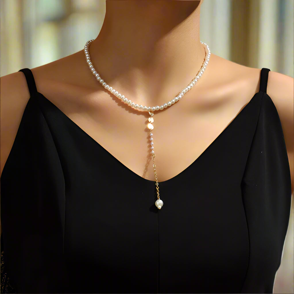 Pearls Bridal Y Back Necklace - Bridal Backdrop Necklace - Pearl Backdrop Necklace