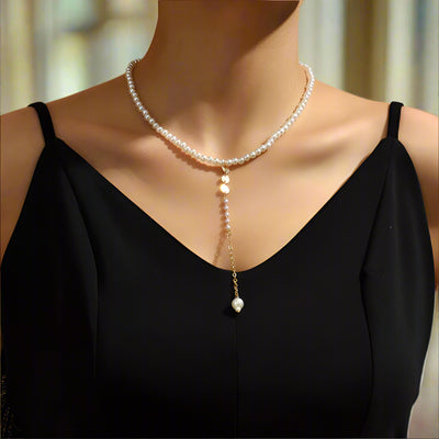 Pearls Bridal Y Back Necklace - Bridal Backdrop Necklace - Pearl Backdrop Necklace