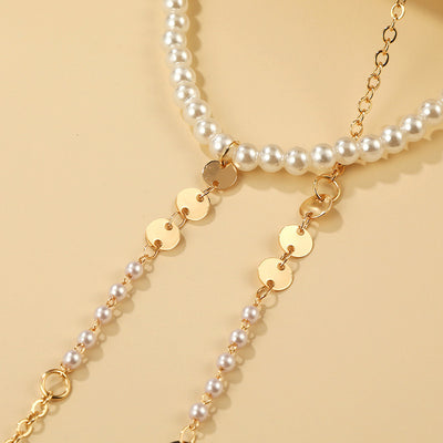 Pearls Bridal Y Back Necklace - Bridal Backdrop Necklace - Pearl Backdrop Necklace