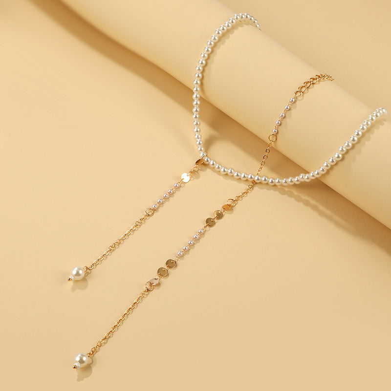Pearls Bridal Y Back Necklace - Bridal Backdrop Necklace - Pearl Backdrop Necklace