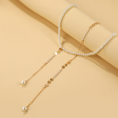 Pearls Bridal Y Back Necklace - Bridal Backdrop Necklace - Pearl Backdrop Necklace