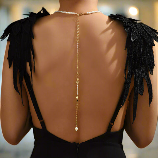 Pearls Bridal Back Necklace - Bridal Backdrop Necklace - Pearl Backdrop Necklace