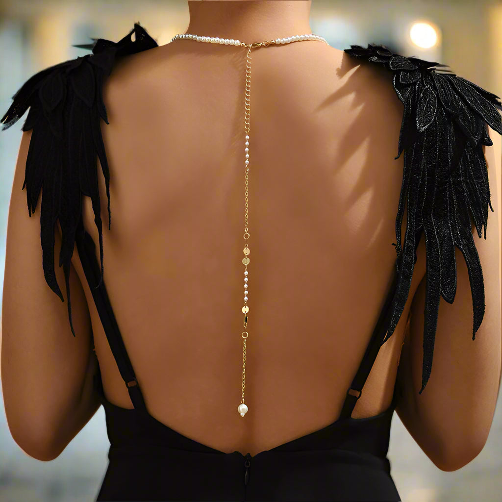 Pearls Bridal Y Back Necklace - Bridal Backdrop Necklace - Pearl Backdrop Necklace