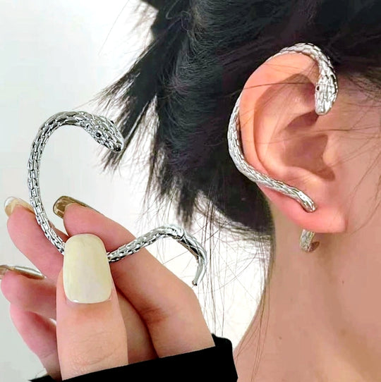 Silver Snake Earring – Single Long Cobra Statement Jewelry