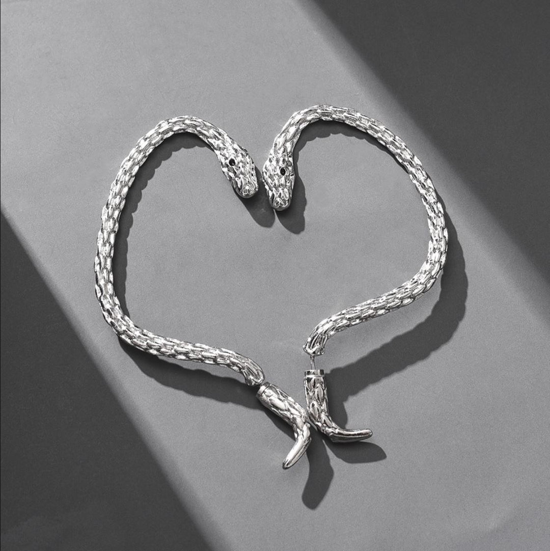 Silver Snake Earring – Single Long Cobra Statement Jewelry