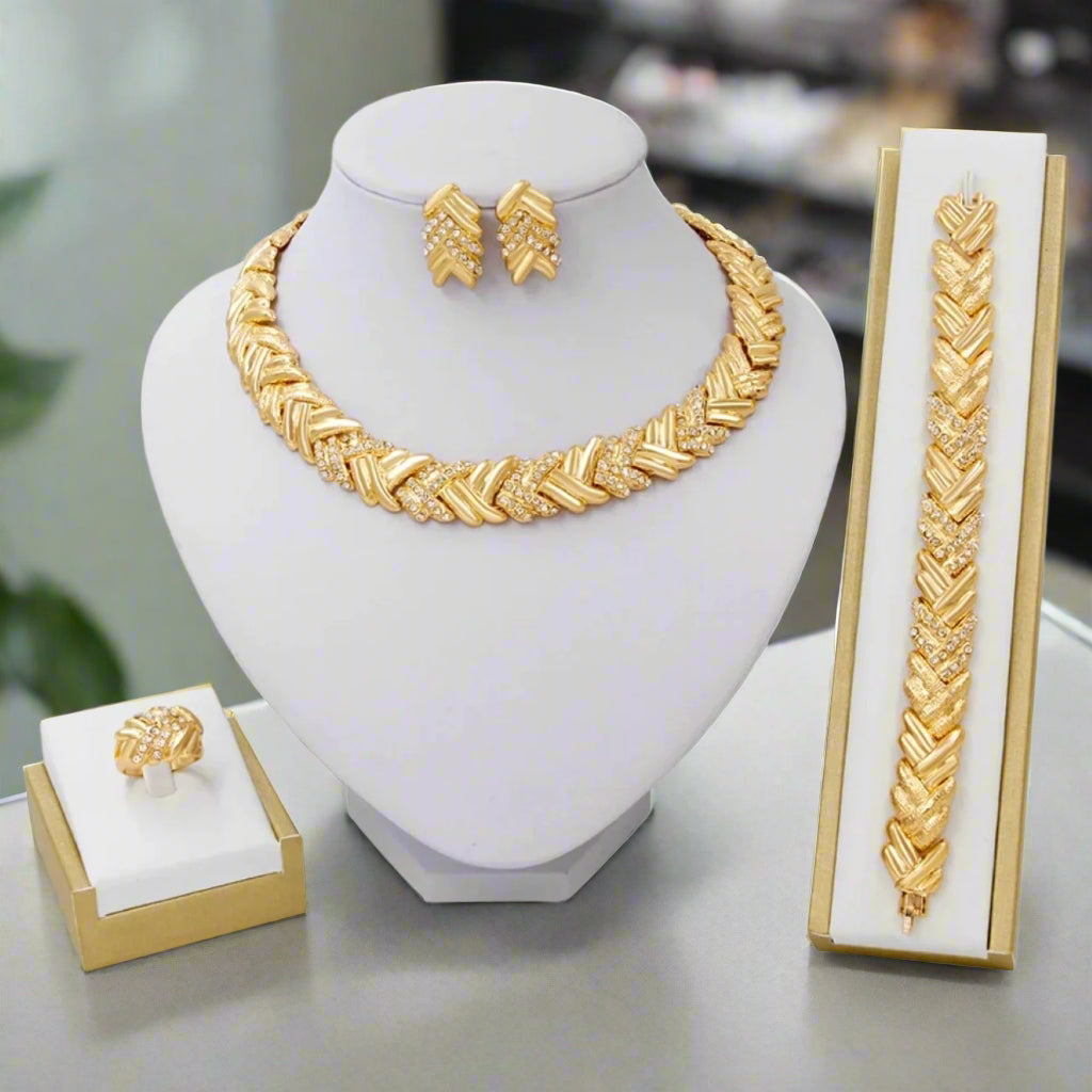 Vintage Gold Bridal Jewelry Set 4PCS - Bridal & Bridesmaid Gift